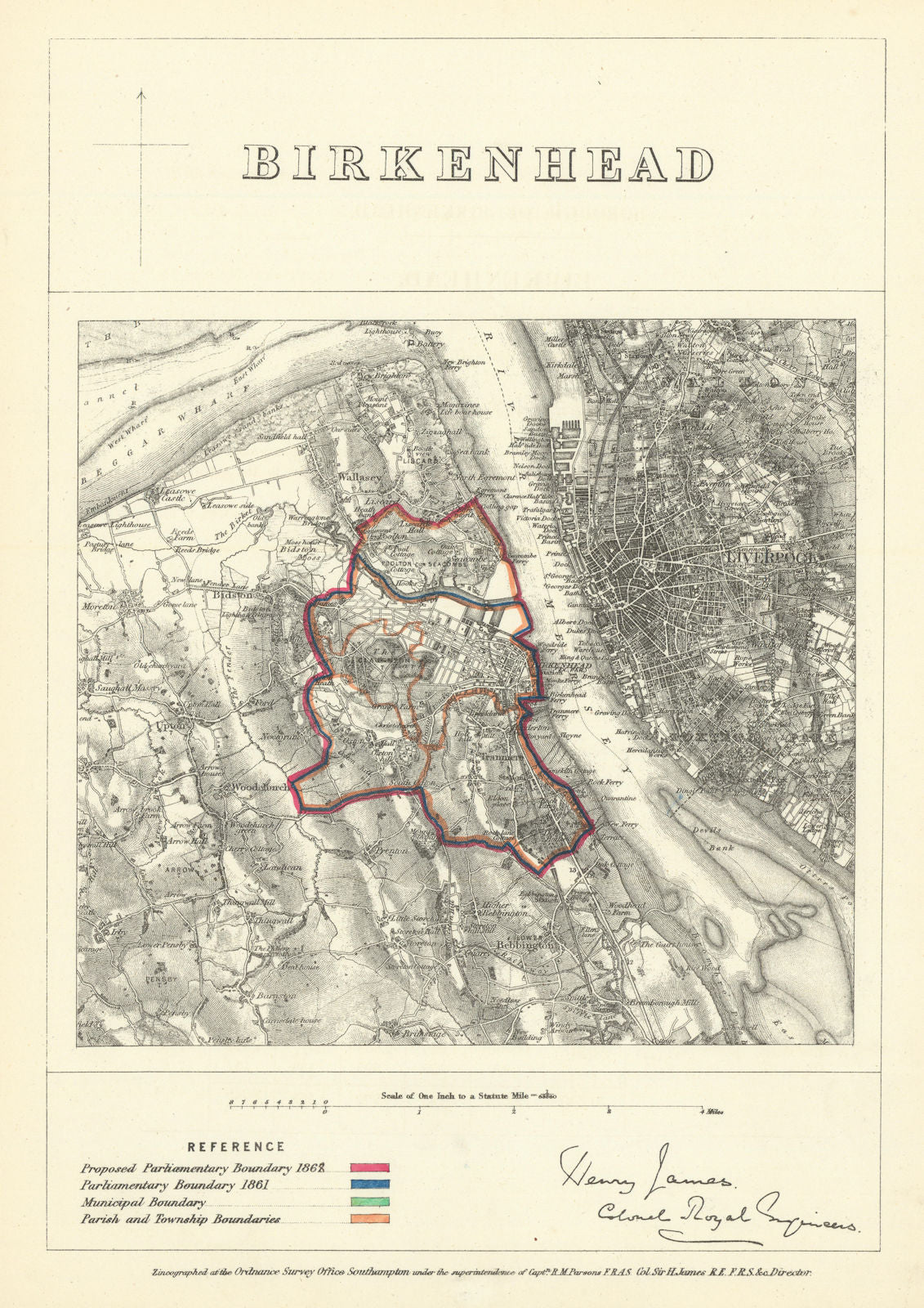 Birkenhead, Cheshire. JAMES. Parliamentary Boundary Commission 1868 old map